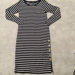 Ralph Lauren Navy and White Striped Midi Dress